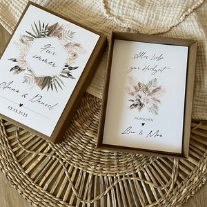 Geldgeschenk zur Hochzeit Geschenkbox Personalisierte Karte aus Leinenkarton mit Leinensäckchen und Garn Hochzeitsgeschenk Boho image 4