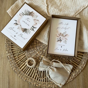 Geldgeschenk zur Hochzeit Geschenkbox Personalisierte Karte aus Leinenkarton mit Leinensäckchen und Garn Hochzeitsgeschenk Boho image 6