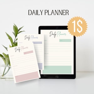 Peut inclure: Trois modèles de planificateur quotidien imprimables en rose, bleu et vert. Les modèles comportent des sections pour la priorité, la liste des tâches à faire, les notes et la date.