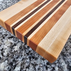 Cutting board with walnut, maple, and cherry, thick edge grain butcher chopping block, hardwood charcuterie board, wooden gift, anniversary