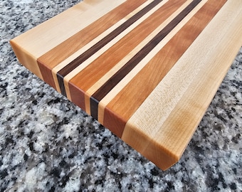 Cutting board with walnut, maple, and cherry, thick edge grain butcher chopping block, hardwood charcuterie board, wooden gift, anniversary