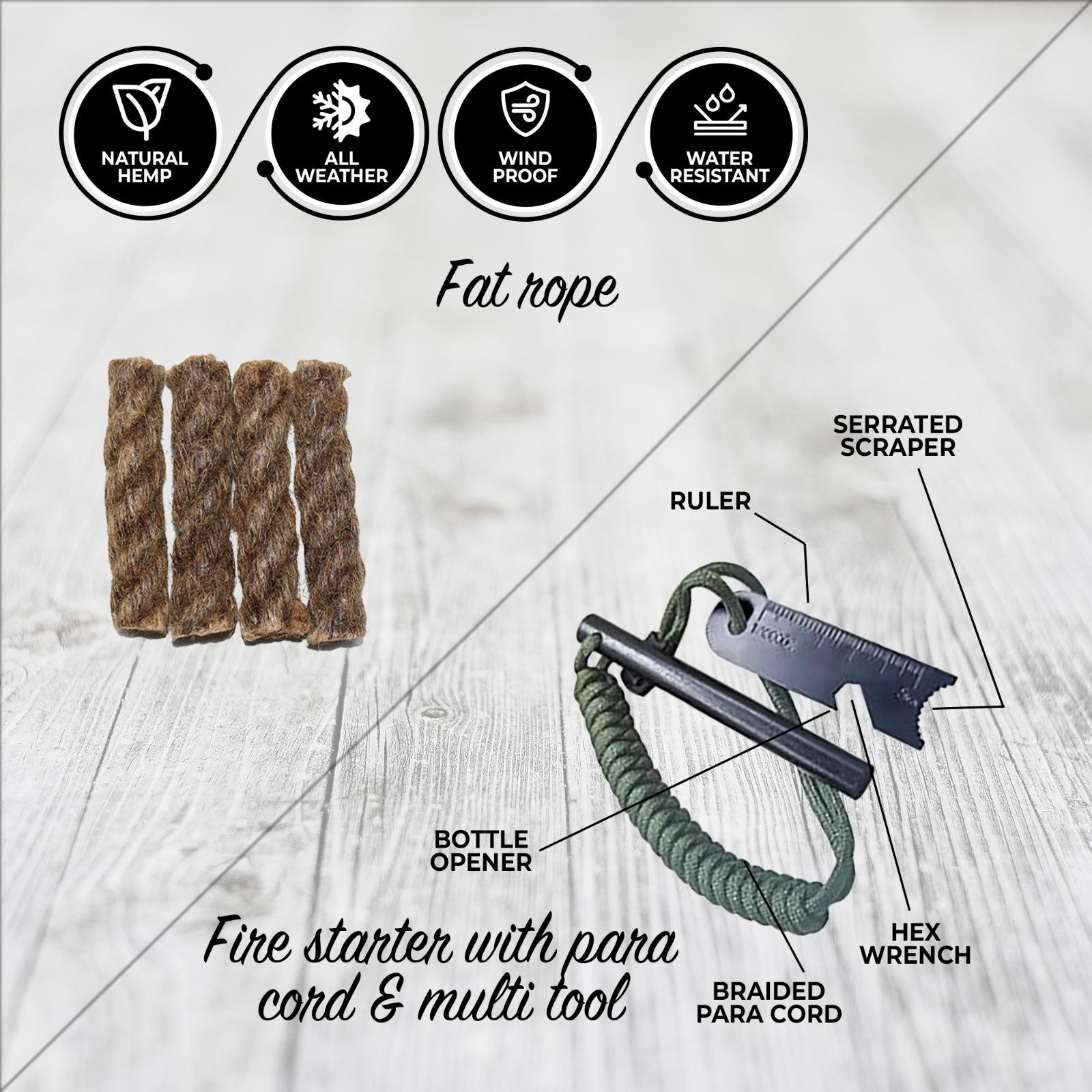 All-in-one Outdoor Bushcraft Gear Survival Tool Tinder Wick Rope Combo Ferro Rod - Foto 7