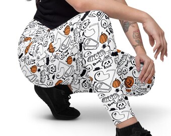 ¡ABUCHEO de mujer! LEGGINGS Leggings cruzados con bolsillos por tiempo limitado, lindos leggings gráficos de moda de Halloween, talla grande hasta 6XL