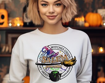 Sudadera SALEM Local Witches Union para mujer por tiempo limitado Lindo Otoño Otoño Halloween Vintage Suéter gráfico de moda Tallas grandes hasta 5XL