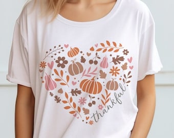 Camiseta gráfica de moda para mujer THANKFUL HEART por tiempo limitado Acción de Gracias otoño talla grande hasta 5XL