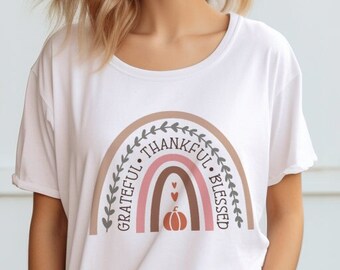 Mujer AGRADECIDO • AGRADECIDO • BENDITO Tiempo limitado Acción de Gracias Otoño Otoño Gráfico de moda Boho Chic Camiseta Camiseta Tallas grandes hasta 5XL