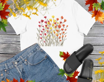 Mujer ACUARELA FLORES SILVESTRES Tiempo limitado Lindo Otoño Boho Chic Moda Camiseta gráfica Camiseta de talla grande hasta 3XL