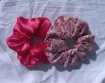 Scrunchie Set Marbella aus Satin und Baumwolle, Haargummi, Zopfgummi, Zopfband, Blumenmuster, Haarschmuck, Haarband, Accessoires, Geschenk