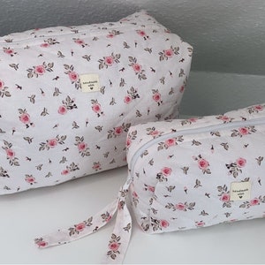 Gesteppte Kosmetiktasche Rosalie „boxy“ | handgemachte Kosmetiktasche, selbstgenäht, genäht, Weiß, rosa, Pink, Pinterest, Baumwolle, boxy