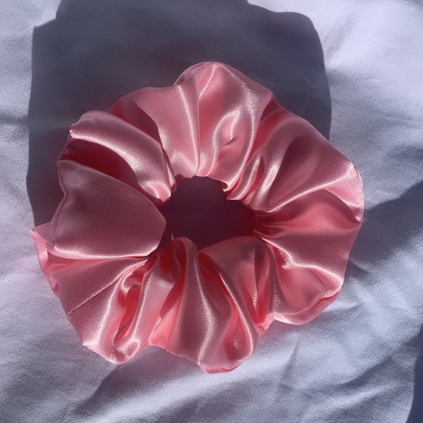 Large pink satin scrunchie | Pink, Satin, Handmade, Hair Tie, Hair Band, Bow Hair Ties, Scrunchy