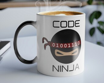 Caneca de transformação de cores Ninja de código, humor de programação, presente para ela/ele, humor de codificação, caneca ativada por calor, desenvolvedor de software