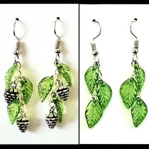 Fairycore Pinecone Leaf Earrings Dangle Nature Green Woodland Forest Cute Handmade Ren Faire Cottagecore Jewellery Whimsical Jewelry Autumn