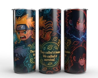 Anime fanart 20 oz magere beker wrap – 9,3 x 8,2" sublimatie png-bestand | Leuk, donker, neon, chibi-mangapaneelcollage | Instant digitale download