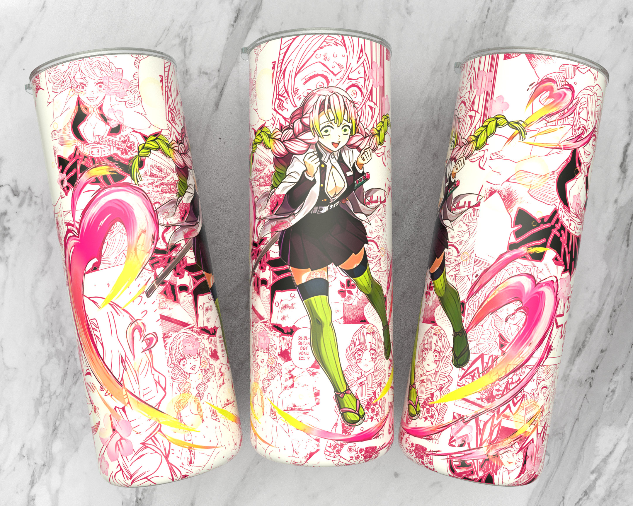 Design a sublimazione anime con tumbler skinny dritto da 20 oz / design del pannello manga / carta da parati collage manga stampa pronta a 300 dpi / avvolgimento anime