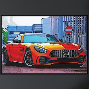 Home or Office Decor, AMG Mercedes GT R, Canvas Print Wall Art, W204 Mercedes, Large Poster, Mancave artwork, Gift for Car Enthusiasts
