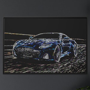 Garage Wall Art, Aston Martin DBS Large 48x32 Framed Canvas Artwork, F1 Racing poster, Sports Car Decor for Home or Office, Car guys gift