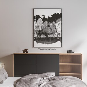 Chicago Landmarks, Bold, Calder Flamingo Sculpture, Canvas Print, Large, Framed, Wall Art, Home or Office Decor, Gift for City Enthusiasts