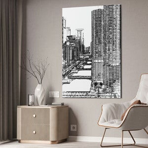 Chicago Riverfront View,  X-Large Canvas Wall Art, Chicago River Print, Office or Home Decor, Birthday Gift for City Lovers