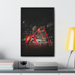 Chicago Landmarks, Colorful, Framed Canvas Print, Calder Flamingo Sculpture, Wall Art, Home or Office Decor, Gift for artists