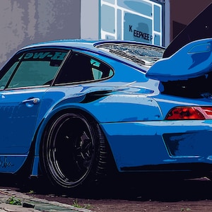 RWB Porsche Digital Download, Porsche 911 Computer Wallpaper / Desktop Background, High Quality Printable Image, Cartoon Design