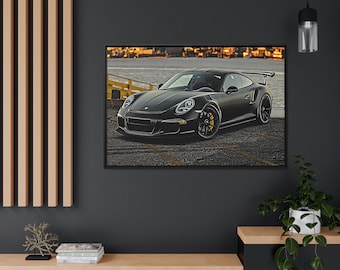 Decor, Porsche 911, Large Framed Canvas Print, Wall Art for Home/Office, Porsche 911 turbo, German Cars. Perfect gift for car enthusiast