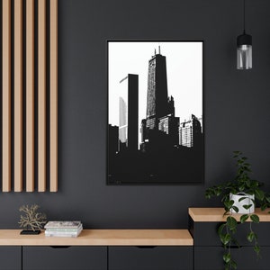 Splendida tela di John Hancock Building Chicago - Decorazione da parete perfetta per casa/ufficio - Cornice grande 32x48 cm - Regalo unico per gli amanti di Chicago