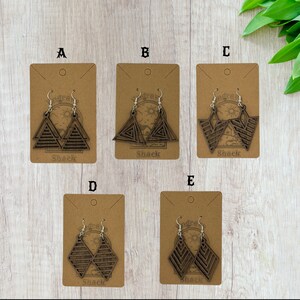 Triangle Earrings made from natural wood, 5 Geometric Styles, Lightweight Earrings, dangle drop, Hypoallergenic