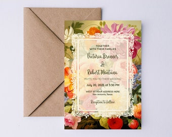 Cartes de mariage personnalisées | Invitations de mariage florales personnalisées | Ensemble de 10 cartes