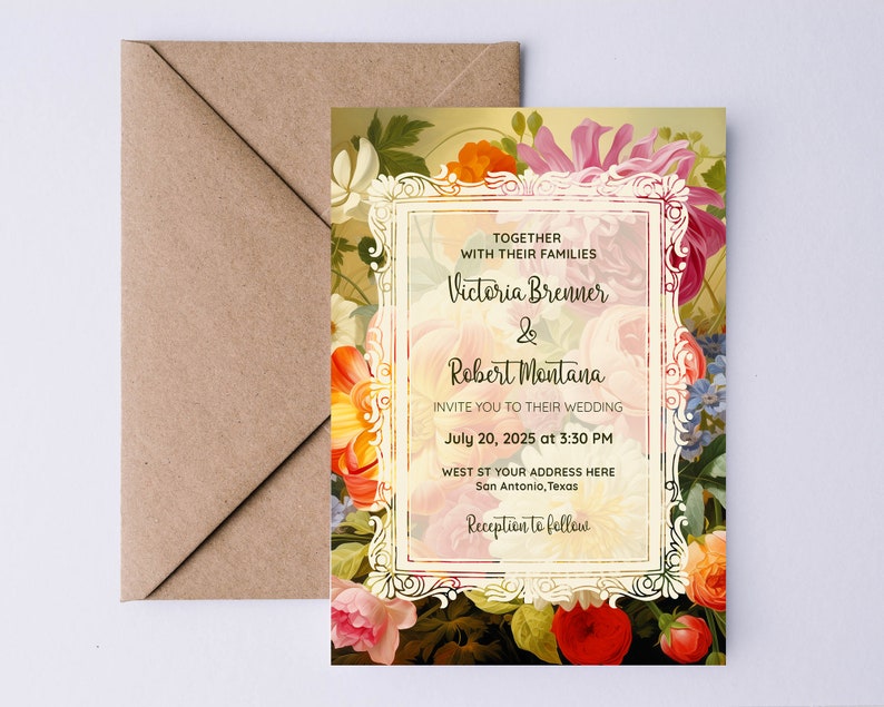 Custom Wedding Cards Personalized Floral Wedding Invitations Set of 10