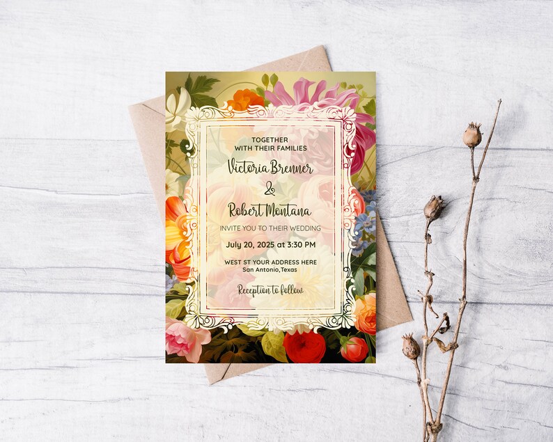 Custom Wedding Cards Personalized Floral Wedding Invitations Set of 10