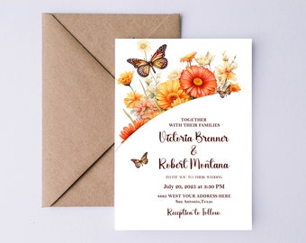 Personalized Wedding Invitations | Colorful Floral Wedding Cards | Set of 10 Cards