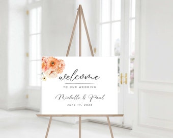 Wedding Welcome Signage | Digital Download Welcome Sign | Wedding | Editable Template | Canva | Just Peachy | Peach