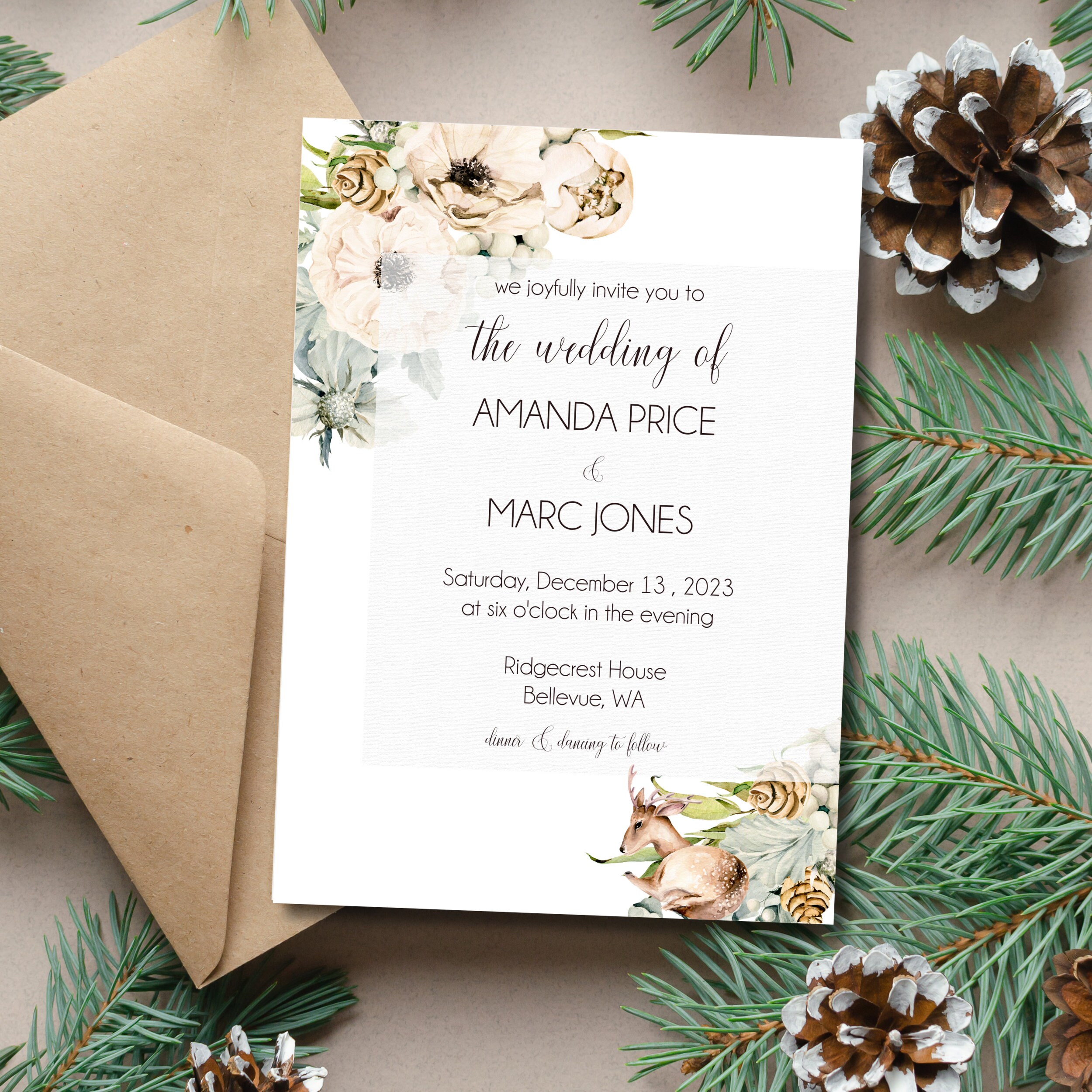 Winter Wedding Invitation Digital Download Invitation Winter Wedding Editable Template Canva Enchanted Forest