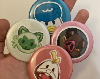 Botões Pokémon Paldea (Sprigatito, Quaxly, Fuecoco, Lechonk, Pawmi, Smoliv, Cetoddle, Fidough)