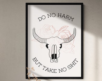 Bull skull and roses graphic print, western home decor, retro digital print, trendy wall art, cowboy style art