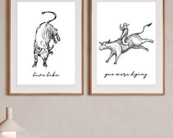 Arte de pared de jinete de toros, decoración del hogar del oeste, arte de música country, descarga instantánea, impresiones digitales, regalos para él, regalos para ella, regalo de aniversario