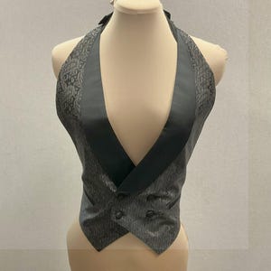 Vintage Grey and Black Paisley Striped Tuxedo Half Vest Men&#39;s Medium
