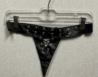 Women’s Faux Leather Thong With Faux Leather Lacing In Front