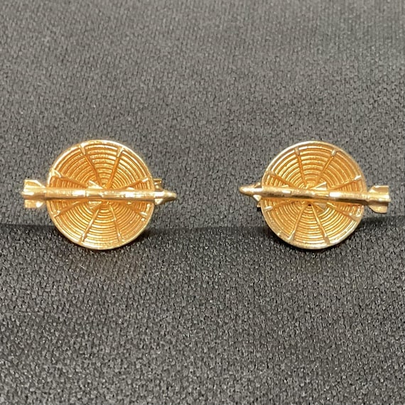 Vintage Cufflinks 3D Missile with Round Radar Background on Gold Tone Metal