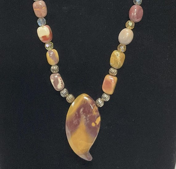 Natural Tumbled Stone Beaded Statement Necklace B… - image 1