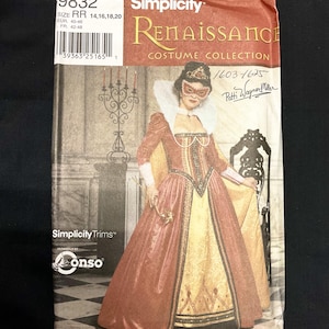 Simplicity 9832 Sewing Pattern Women&#39;s Elizabethan Renaissance Queen Elizabeth Costume Dress UNCUT