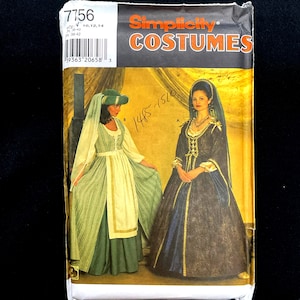 Simplicity 7756 Sewing Pattern Women&#39;s Tudor Renaissance Faire Medieval Costume Dress Size 10-14