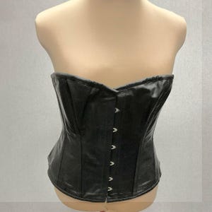 Burlesque Corset Professional Steel Boned Waist Trainer Black Genuine Leather Waist Size 34