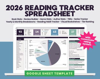 2026 Reading Tracker Spreadsheet, Google Sheets Template