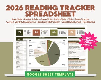 2026 Ultimate Reading Spreadsheet, Google Sheets Template, Reading Tracker, Book Tracker Template