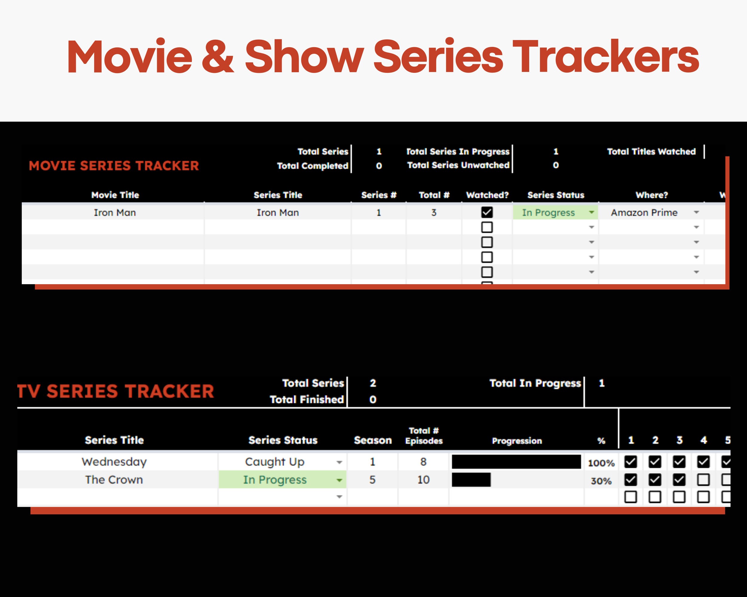 Movie and Show Tracking Spreadsheet Google Sheets Template - Etsy