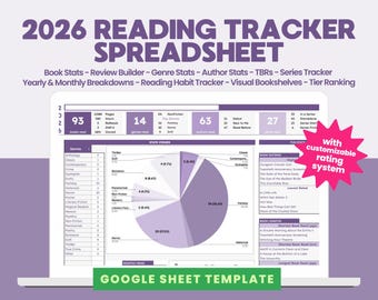 2026 Ultimate Reading Spreadsheet, Google Sheets Template, Reading Tracker, Book Tracker Template