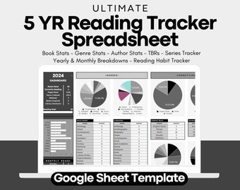 5 YEAR Reading Spreadsheet, Google Sheets Template, Reading Tracker, Book Tracker Template, 2024, MultiYear
