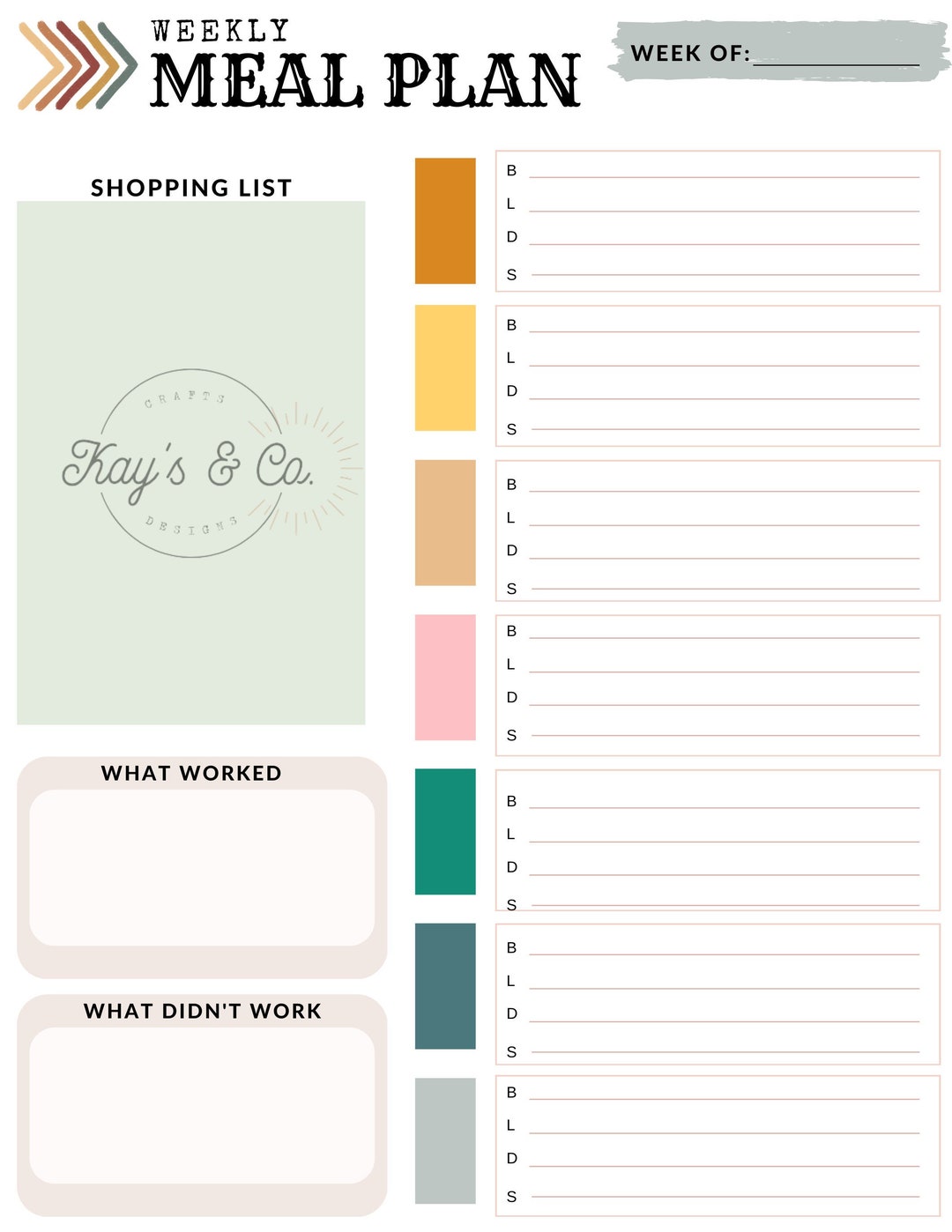 Weekly Meal Planner, Digital Download, Printable Planner - Etsy