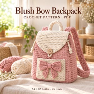 Backpack Crochet Pattern PDF with Bow, Flap and Front Pocket